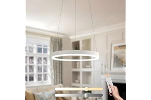 YYUTLUO Moderner DIY-Kreis-LED-Kronleuchter | 1 Weiß Goldringe:40cm=23W | LED-Pendelleuchte aus Metall+Acryl |2,4 G Dimmbare Fernbedienung | Runde Decken-Hängelampe Wohnzimmer Schlafzimmer Esszimmer