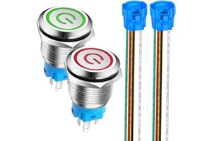 Gebildet 2pcs 19mm Interruttori a Pulsante ad Aggancio in Acciaio Inossidabile, 12V-24V 5A LED 1NO1NC SPDT ON Off Interruttore a Levetta Impermeabile con Spina a Filo (Rosso + Verde)