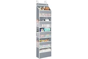 Univivi 5-Shelf Hanging Storage Pockets, Over Door Storage Organiser, Back of Door Organizer with Perspective Grids and 6 Side Mesh Pockets, for Bedroom Living Room (Grey)