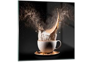 ARTTOR Moderne Impression sur Verre Café Lait Tasse Image Tableau en Verre Decoration Murale 60x60cm Deco Cadre Salon Chambre Cuisine Carré Grand Tableaux Decoratifs Muraux Art Wall Decor GAC60x60-5718