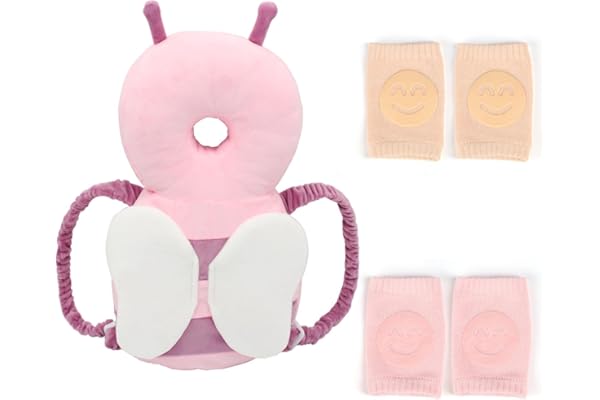 VBNZBK Coussin de Protection de Tête de Bébé, Coussin de sac à dos Réglable et Respirant pour Tout-petits, Protège-dos pour Bébé avec Genouillères pour Bébé de 4 à 24 Mois Marcher en Rampant (Rose)