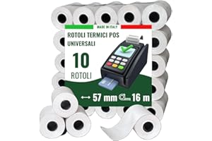 MAYA HOME & GARDEN Confezione da 10 Rotoli di Carta Termica POS 57x16mt - Rotoli POS di alta qualità compatibili con tutti i dispositivi 57x35x12 – Rotolini carta POS BPA free