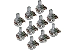 IKN A250K Mini Potentiometer Audio Taper Pots with Bayonet L15mm Short Split Shaft for Electric Bass Guitar Control Tone Volume Parts, Pack of 10PCS