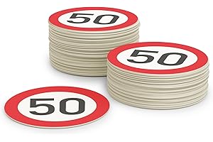 ‎FLYERALARM Bierdeckel Pappe 50. Geburtstag für Frauen und Männer (50 Stück) Runde Gläser Untersetzer (⌀10cm) aus umweltfreundlicher Pappe