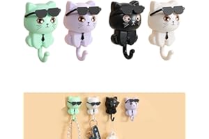 MULOMIR 4 Pezzi Autoadesivo Appendiabiti con Portachiavi, Gancio per Chiavi per Gatti Carino Autoadesivo Creativo, Stoccaggio e Decorazione Murale per la Casa, per Appendere Chiavi, Asciugamani