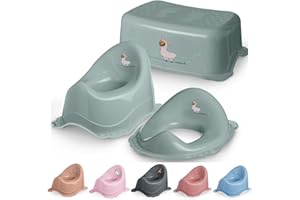 DOCARI Kinder Toiletten Set 3in1 ab 1 Jahr Lama grün - bestehend aus Baby Töpfchen Tritthocker Kinder Kindersitz Toilette