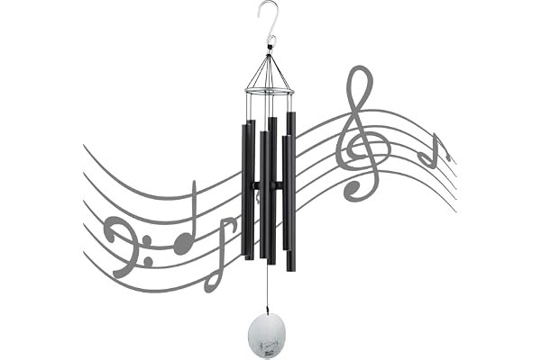 OSVINO 6 Tubes Carillons Vent Eoliens Suspendu Furin Crochet Décoration Nature Mélodieux Elégante Jardin Maison Cadeau,Noir 90cm