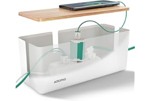 ACROPAQ Boîte Cache câble - Boîte Rangement Cable, avec Couvercle en Bambou, Moyen (30 x 12 x 11 cm), Antidérapant, Blanc - Cache multiprise