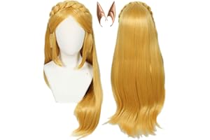 Linfairy Peluca rubia larga para mujer, pelucas de cosplay de Halloween con 2 orejas de elfo
