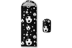 HOSIMA Sleeping Bags for Boys Kids,Colorful Soccer Theme Printed Lightweight Warm Portable Outdoor Indoor Waterproof Cold Resistant Sleeping Bag for Camping Hiking