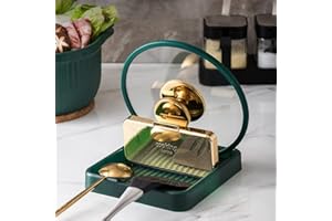 STARRY G Kitchen Utensil Rest with Drip Pad, Cooking Spoon Rest with Lid Holder, Heat-Resistant Pot Lid Stand Holder, Countertop Organiser Rack for Ladles, Tongs, Spatula, Simple Flatware Rack -Green