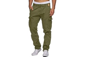 AlvaQ Cargo Work Trousers Mens Cotton casual Work Pants for Men Outdoor Pants Camping Hiking Loose Fit Multi Pockets S-XXL