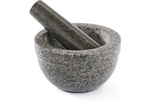 RÖSLE granitmortel, högkvalitativ stenmortel med stöt för örter, kryddor, currypasta eller pesto, halkfri botten, svart granitsten, 13,5 x 13,5 x 8,1 cm