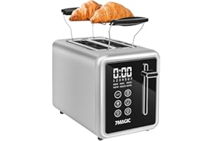 KNKA Tostapane in Acciaio inox 2 Fette, con 7 Livelli di Doratura, con Touchscreen, Cassetto Raccoglibriciole, Funzione Scongelamento, Funzione Riscaldamento, 850 W