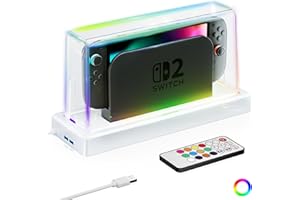 HEYSTOP Switch 2 Dust Cover for Nintendo Switch 2 Dock, Switch 2 Protection Case Cover for Nintendo Switch 2 Accessories with Multiple LED Lighting Options Anti-Dust and Anti-Scratch