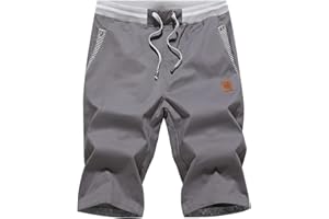 Tansozer Pantalón Corto Algodón Casual de Verano para Hombre con Cordones Elásticas Ajustable Cintura Bolsillos