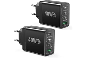 ACEZEEK 2 Pack 40W Cargador USB C Carga Rapida, 4-Port Enchufe USB C(3X USB-C Ports + 1x USB-A Port), PD3.0 Charger para Phone 12/11/X/XS, Samsung Galaxy S22/S20/S10/S9/S8, Note 10/9/8, Huawei P40/P30(Negro)