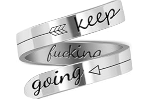 LucBuy Stainless Steel Keep Going Engraved Inspirational Gifts Adjustable Rings Jewelry for Men Women