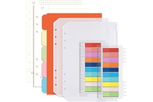 ‎DRAUPNIR Ringbuch A5 Nachfüllbar Set, 6 Löcher A5 Nachfüllbare Notizpapier 90 Blätter (Gitter + liniertes), 5 Stücke Farbige Trennblätter, 400 Stücke Haftnotizen Bunt, 10 Stücke Umschlägbeutel