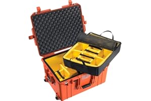 RS-PACKAGING Peli Air 1607 Trolley mit Einteilungssystem, orange, Schutzkoffer, Fotokoffer, wasserdicht, IP67, Divider Set