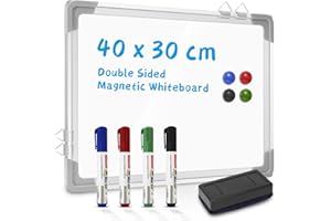 Magnetic Whiteboard, Cloudgree Dry Erase Board A3 40 x 30cm Double Sided Mini White Board with 4 Dry Erase Pens, 1 Dry Eraser, 4 Magnets