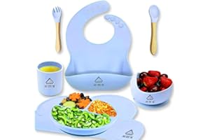 AURUM GOURMET TOOLS Aurum® Plato Ventosa Bebe, Vajilla Bebe, Cuchara Bebe, Platos Vajilla, Cosas Para Bebes, Vajilla Infantil, Plato Bebe Ventosa, Platos Bebe, Cuchara Bebe Aprendizaje, Cubiertos Bebe (Azul)