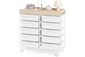 KINGRACK Rollcontainer mit 10 Schubladen, Rollwagen mit Schubladen für Bastelbedarf, Kunstmaterialien, Home Offices und Klassenzimmer (Weiß)