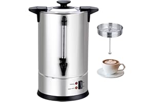 GÉNÉRIQUE Percolateur à Café Inox 6L – 950W – Machine à Café Professionnelle 40 Tasses – Chauffe Rapide – Robinet Anti-Goutte – Température 90-92°C – Jauge de Niveau – Panier Inclus – Inox Simple Paroi
