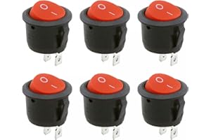 FUCHSWERK 6x Kippschalter Wippschalter 2 polig rund, Rot Schwarz Weiß ON/OFF 6A/250V Kunststoff push Button Switch | schwarz-rot