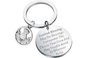 bobauna Scottish Thistle Keychain Scottish Blessing Jewelry Gift May Yer Blessings Outnumber The Thistle That Grow, Scottish Blessing Keychain, 3cm