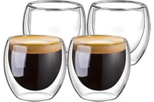 DomoWin Double Walled Glasses for Espresso Coffee Turkish Tea, Espresso Coffee Cups 80 ml Set of 4 pcs
