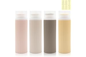 GEBRAZY Flacons de Voyage,Ensemble de 4 Flacons de Voyage de 100 ml Avec Etiquettes, Accessoires de Voyage EnSilicone - Bouteilles de Voyage en Silicone Pour Shampooing,Lotions Pour le Corps(Marron)