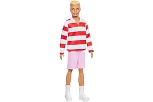 Barbie Fashionistas Ken Doll #241 with Blonde Hair Wearing Red and White Striped Polo Shirt with Pink Shorts, White Crew Socks and Sneakers, HYV01
