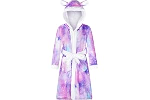 WYTbaby Szlafrok dziewczęcy szlafrok z kapturem dla dzieci miękki polar dziecięcy ręcznik szlafrok 3D wzór zwierzęcy dziewczęcy szlafrok wiek 4-14 lat