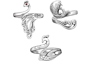 ELKFLEE 3PCS Adjustable Knitting Loop Crochet Ring, Yarn Tension Ring Silver Peacock Fish Phoenix Woven Rings Open Ring Finger Holder Knitting Thimble for Crafts Hand Weaving Hook Line Supplies