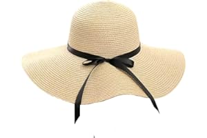 ZARCHE Women's Straw Hat Summer Beach Sun Hat Floppy & Foldable with Large Wide Brim & Bowknot Ribbon UPF50