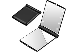 Jinlaili Specchio da Trucco con Luci Led Portatile, Specchietto da Borsetta, Specchio da Viaggio Pieghevole, Specchio Tascabile con Illuminazione, Specchio da Barba, Regalo per Donna Uomo (Nero)