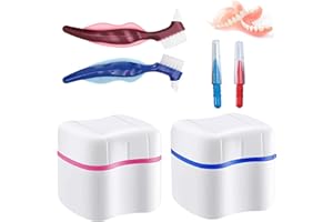 FANSEZQ 2 Dentures Case, Prothesendose, 4 pcs Prothesenbürste Set, Zahnprothesen behälter, Prothesenpflegeset, Prosthesis Tooth Dental False Teeth Storage Box, Prothesenkoffer mit Prothesenreinigungsbürste