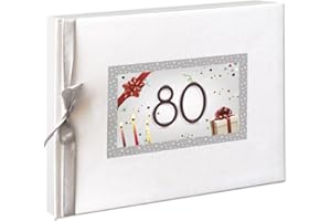 A ARGUVAL EDITORIAL Libro de Firmas Aniversario y Cumpleaños 80, Años | Tapa Dura con Lazo de Seda y Marco Decorativo | 64 Hojas de Papel Natural 160 g | Recuerdo Elegante Marca Arguval