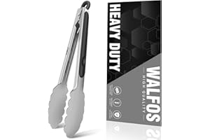 Walfos Pince de cuisine, pince alimentaire haute performance, en acier inoxydable de qualité supérieure et poignée antidérapante résistante à la chaleur – Idéal pour cuisiner, tourner, barbecue 23 cm