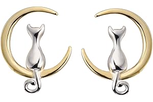MEOW STAR Mignon Chat Moon Boucles d'oreilles S925 Sterling Silver Chaton Assis sur La Lune Kitten Boucles d'oreilles pour Femme