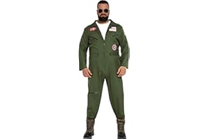 FIESTAS GUIRCA | Fighter Pilot Fancy Dress Costume Adult - Jumpsuit for Men - Military and Aviator Costumes for Film Parties, Halloween and Carnival - Ideal for Adults - Green