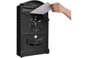 Tooluck Boite aux Lettres Murale, Boîte aux Lettres à Domicile de Grande Capacité, Boite au Lettre Extérieur Normalisé, Boite aux Lettres Vintage en Métal Le Noir