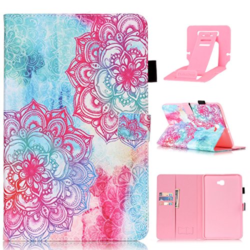 Galaxy Tab A 10.1 Hülle,Galaxy Tab A 10.1 Zoll 2016 T580N Lederhülle Flip Wallet Case,Galaxy Tab A 10.1 PU Leder Standplatz Fall Hülle Case,Ekakashop Bunt Rote Blume Muster Bookstyle Folio Schale Weichen Silikon Schutzhülle Klapptasche Etui Magnetverschluß mit Standfunktion Kartenfächer für Samsung Galaxy Tab A 10.1 Zoll 2016 T580N + 1x Kostenlos Ständer (Farbe zufällig)
