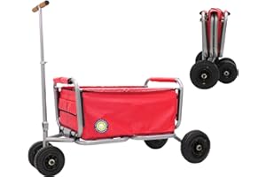 ‎BEACHTREKKER Beachtrekker Life Faltbarer Bollerwagen + Feststellbremse, klappbarer Handwagen mit Luftreifen (Rot)