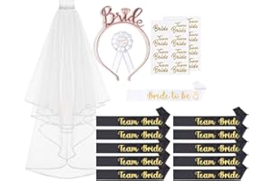 ‎YSUVIN YSUVIN 16PCS Deko Schärpe Set, Braut to Be und Team Bride Schärpe Set, Hen Party Decoration Setmit mit Tiara, Schleier, Tattoos, Abzeichen, Junggesellenabschied Frauen