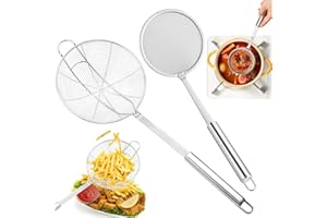 BETRYNIDIL 2 Pièces Ecumoire à friture en Acier Inoxydable,Écumoire araignée,Écumoire à mailles fines,avec manche haute résistance à la chaleur,pour nouilles,chips,frire et servir les aliments