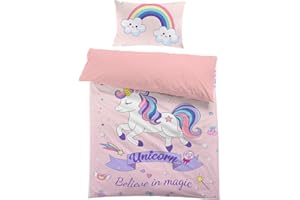 MUSOLEI Unicorn Bedding Set Kids Unicorn Single Duvet Cover and Pillowcase Bedding Set Girls Rainbow Zipper Bed Cover Gift Single