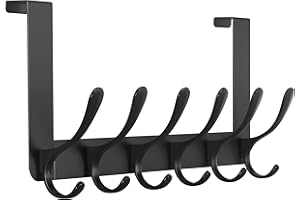 SKOLOO Appendiabiti da porta, in metallo, da appendere con 6 ganci, per porta asciugamani, cappotti, colore nero