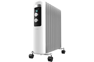 Cecotec Radiador Eléctrico de Aceite Bajo Consumo de 11 Módulos ReadyWarm 11050 Space White. 2500W, 3 Niveles de Potencia, Sistema de seguridad y Ruedas, Ideal para 25m², Blanco